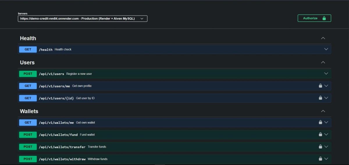 Demo Credit screenshot